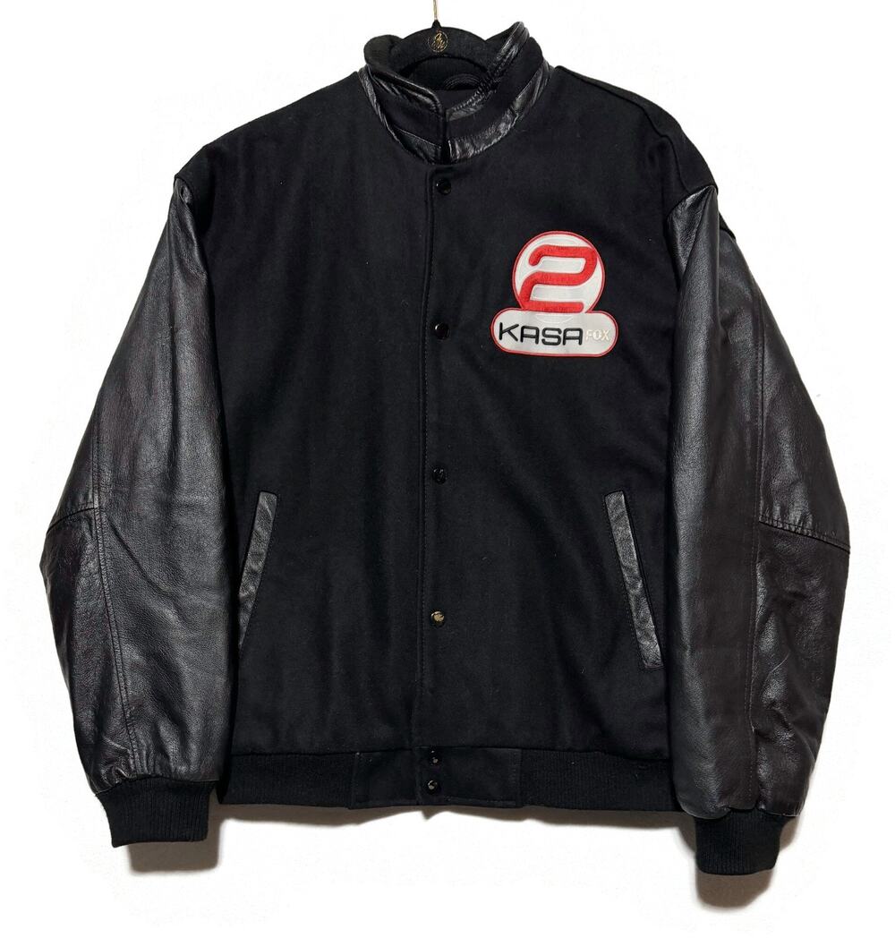 KASA-2 Fox News Television Mens L Black Snap Front Wool Blend & Leather Jacket
